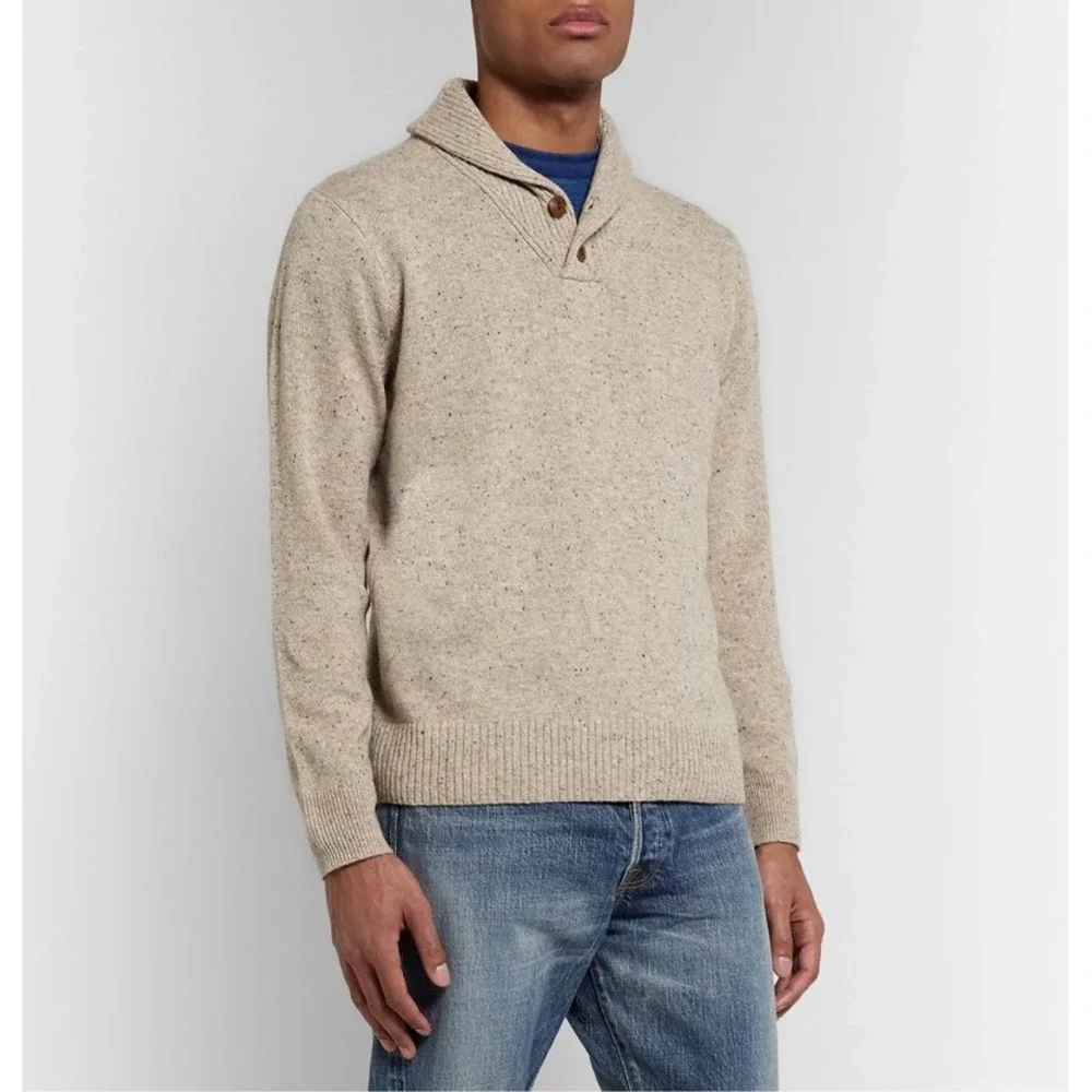 J.‎ Crew Shawl Collar Merino Wool Blend Sweater Mens XL Beige Button Neck Knit